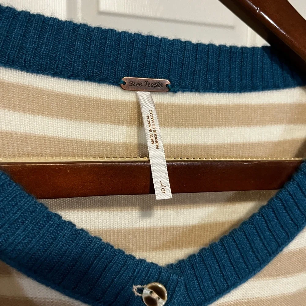 Free People Teal and Beige Striped Knit Top - Picture 2 of 2